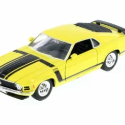 1970 Ford Mustang Boss 302 Hard Top, Yellow - Welly 22088WYL - 1/24 Scale Diecast Model Toy Car