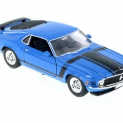 1970 Ford Mustang Boss 302, Blue W/ Black - Welly 22088WBU - 1/24 Scale Diecast Model Toy Car