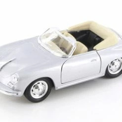 Porsche 356B Convertible, Silver W/ Black - Welly 29390WSV - 1/24 Scale Diecast Model Toy Car