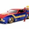Jada Toys 1973 Ford Mustang Mach 1 With Captain Marvel Figure, Red And Blue - Jada 31193/4 - 1/24 Diecast Car -Cars Sales 31193 4 JADA Marvel 1973 Ford Mustang Mach 1 w Captain Marvel Fig 124 1 AZ 82345.1610379110.386.513