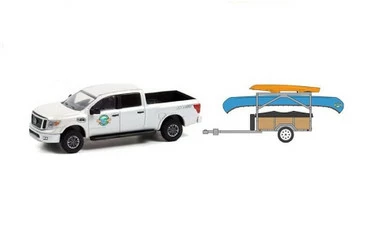 2019 Nissan Titan XD Pro-4X "Whitewater Canoe Rental” With Canoe Trailer With Canoe Rack, Canoe And Kayak, White - Greenlight 32230A/24 - 1/64 Scale Diecast Model Toy Car 3 2019 Nissan Titan XD Pro-4X "Whitewater Canoe Rental” With Canoe Trailer With Canoe Rack, Canoe And Kayak, White - Greenlight 32230A/24 - 1/64 Scale Diecast Model Toy Car