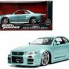 Jada Toys Brian's Nissan Skyline GT-R BNR34, Fast And Furious Toys 32608/4 - 1/24 Scale Diecast Model Toy Car -Cars Sales 32608 4 jada turquoise brians nissan skyline gt r bnr34 fast and furious diecast toy car 1 76298.1623345474.386.513