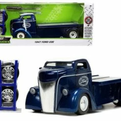 1947 Ford COE Flatbed W/Extra Wheels, Dark Blue Metallic - Jada Toys 33853 - 1/24 Scale Diecast Car