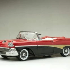 1958 Ford Fairlane 500 Open Convertible, Torch Red & Raven Black - Sun Star 5264 - 1/18 Diecast Car