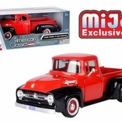 1956 Ford F-100 Pickup, Red With Black - Motor Max 73235AC-RDBK - 1/24 Scale Diecast Model Toy Car