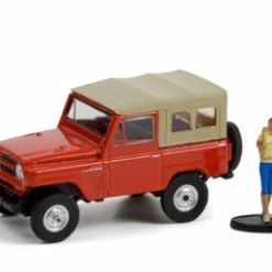 Greenlight 1975 Nissan Patrol And Backpacker Figurine, Orange And Tan - 97120A/48 - 1/64 Scale Diecast Car