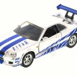 Jada Toys Brian's Nissan Skyline GT-R, Silver With Blue Stripes - 97184 - 1/32 Scale Diecast Model Toy Car