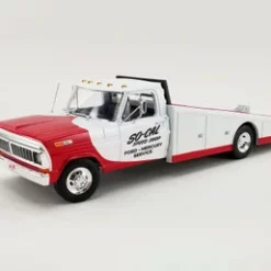 1970 Ford F-350 Ramp Truck, Red And White - Acme A1801410 - 1/18 Scale Diecast Model Toy Car