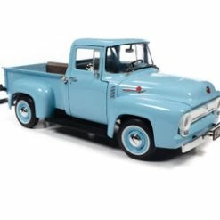1956 Ford F-100 Mild Custom Pickup Truck, Diamond Blue - Auto World 1/18 Scale Diecast Car
